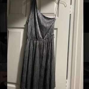 Metallic silver one shoulder dress